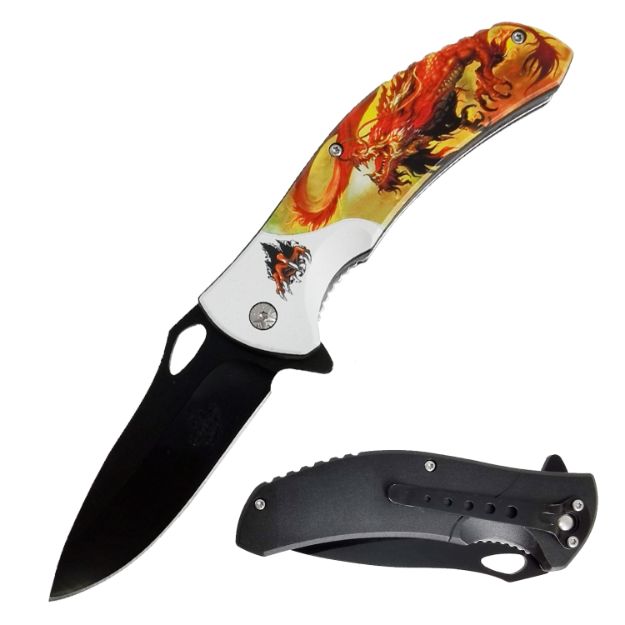  Snake Eye Tactical Spring Assist Heavy-Duty Pocket Knife  Dragon Design Handle Camping : Sports & Outdoors