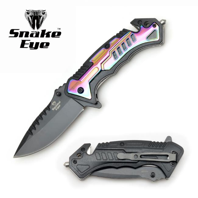 Turkey Creek Trading Company Inc. Snake Eye Tactical Two Tone Rescue Style Spring Assist knife RB