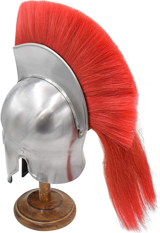 Medieval Warrior Corinthian Helmet with Red Plume 18 Gauge Steel