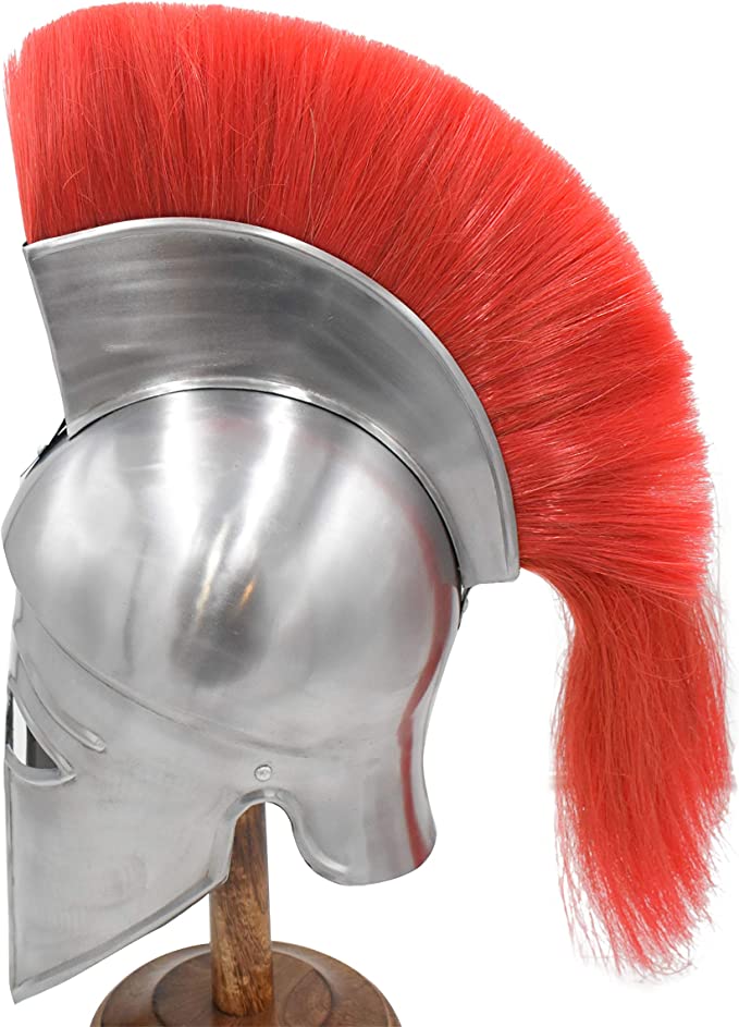 Medieval Warrior Corinthian Helmet with Red Plume 18 Gauge Steel