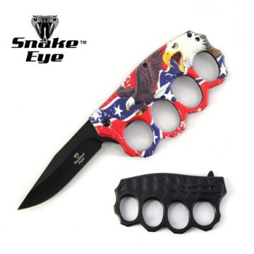 Action Assisted Knuckle Knife 4.5" Eagle Printed Handle with Clip