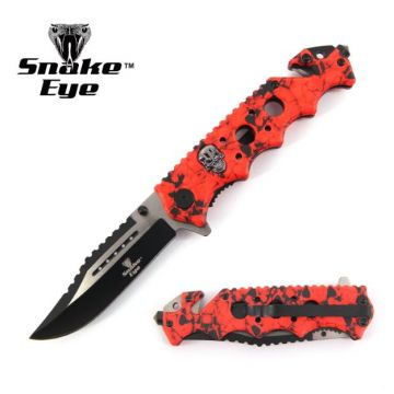 " ZOMBIE " Skull Handle Action Assist Knife Red Skull Camo