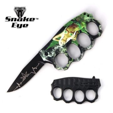 Action Assisted Knuckle Knife 4.5" Printed Handle with Clip