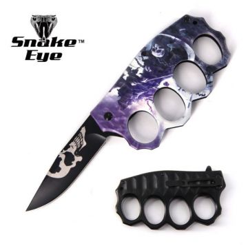 Action Assisted Knuckle Knife 4.5" Printed Handle with Clip