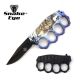Action Assisted Knuckle Knife 4.5" WOLF Printed Handle with Clip