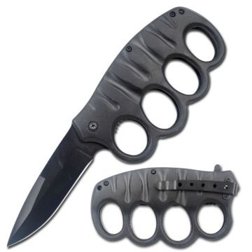 Action Assist Knuckle Knife 4.5" All Black with Clip