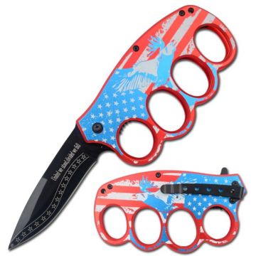 " U S  " Action Assist Knuckle Knife 4.5" Closed with Clip