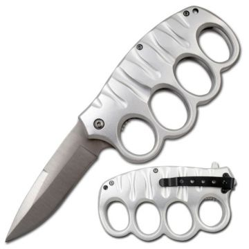 Action Assist Knuckle Knife 4.5" Silver Color with Clip