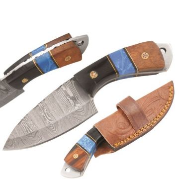 Old Ram Handmade Real Damascus Steel Blade Hunting Knife Resin and Wood Handle