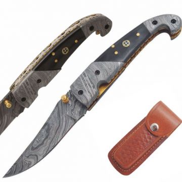 Wild Turkey Handmade Damascus Blade Folding Knife 4.5"