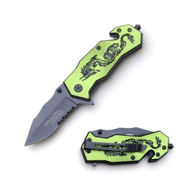"Dragon Strike" Green Spring Assist Rescue Style knife - SE-923GN
