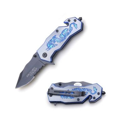"Dragon Strike" Grey Spring Assist Rescue Style knife - SE-923GY