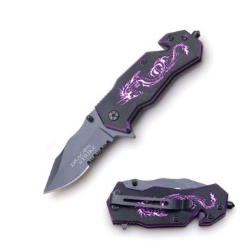 "Dragon Strike" Purple Spring Assist Rescue Style knife - SE-923BP