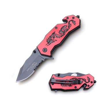 "Dragon Strike" Red Black Spring Assist Rescue Style knife - SE-923RB