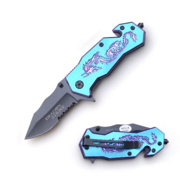 "Dragon Strike" Blue Spring Assist Rescue Style knife -  SE-923BL