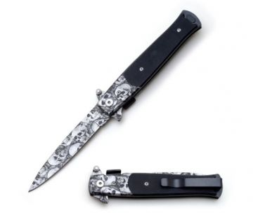 Stiletto Style Spring Assist Knife Grey Skull Camo 5" Closed
