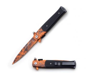 Snake Eye Tactical  Stiletto Folding Knife- Orange Camo 5" Closed