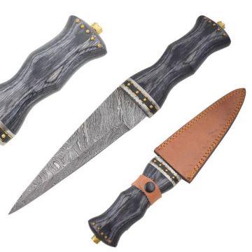 Wild Turkey Handmade Damascus Dirk Sgian Dubh Knife Black Handle (DM-1076BK)