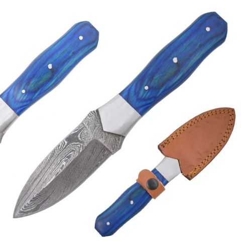 Turkey Creek Trading Company Inc.: Wild Turkey Handmade Real Damascus  Hunting Knife Blue Wood Handle DM-3317W