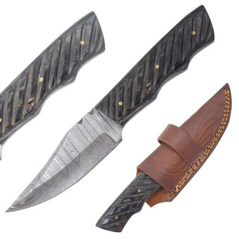 Old Ram Handmade Damascus Blade Hunting Knife Black Wood Handle