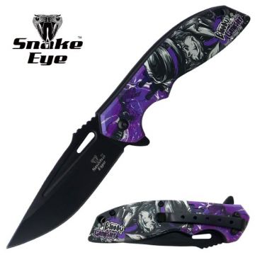 Turkey Creek Trading Company Inc.: Snake Eye Tactical Spring Assist Purple  Devil Printed knife