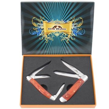Old Ram Manual Folding Knife Set Wood Handle