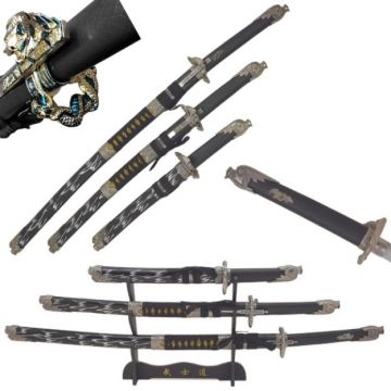 Snake Eye Tactical Dragon Sword Set with Wooden Stand SE-037-BK4
