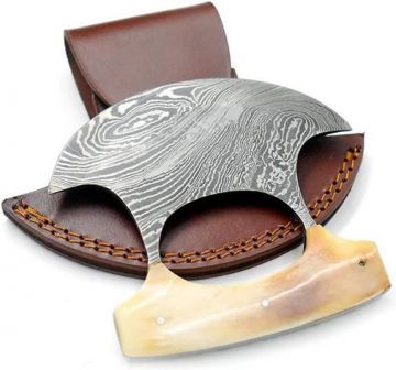 Wild Turkey Handmade Damascus Steel Ulu Kitchen Knife (DM-5024BN)