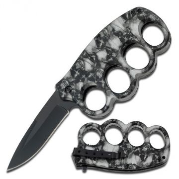 Skull Camo Coated Knuckle Knife 4.75" Closed Grey