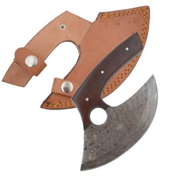 Wild Turkey Handmade Damascus Alaskan Ulu knife Brown Wood Handle (DM-3330)