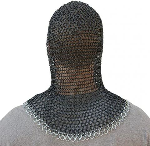 Medieval Warrior Chainmail Coif Armor 18.75 Inches Black