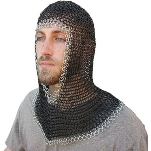 Medieval Warrior Chainmail Coif Armor 18.75 Inches Black