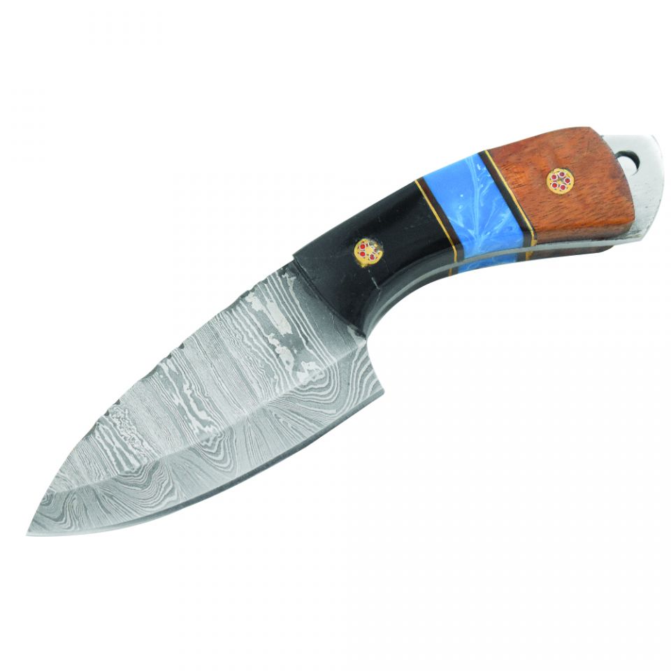 Old Ram Handmade Real Damascus Steel Blade Hunting Knife Resin and Wood Handle
