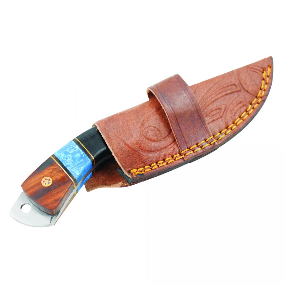 Old Ram Handmade Real Damascus Steel Blade Hunting Knife Resin and Wood Handle