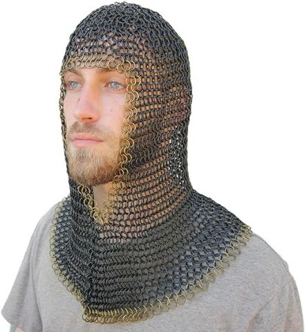 Medieval Warrior Chainmail Coif Armor, 18.75 Inches (BK-BRS)