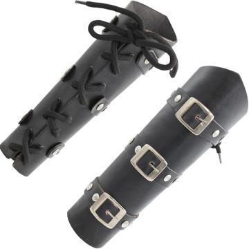 Medieval Warrior Adults Faux Leather Black Arm Guard Pair BK