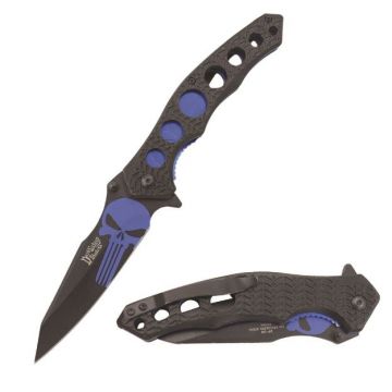 Dark Fantasy Blade Spring Assist Blue Punisher Knife