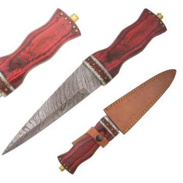 Wild Turkey Handmade Damascus Dirk Sgian Dubh Knife Red Handle DM-1076RW