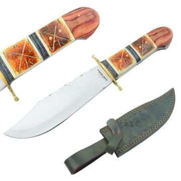 Old Ram Handmade Fixed Blade Bowie Knife Burn Bone & Wood Handle