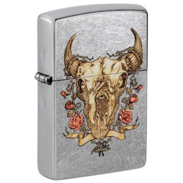 Zippo Rick Rietveld Floral Bull Skull