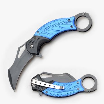 Karambit Style Spring Assist Knife 5" Closed Blue Handle