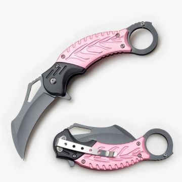 Karambit Style Spring Assist Knife 5" Closed Pink Handle
