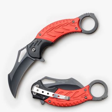 Karambit Style Spring Assist Knife 5" Closed Red Handle