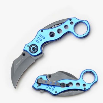 Karambit Tactical Action Assist.Black Blade/Blue Handle 5" Closed