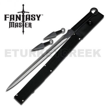 Ninja Sword with 2pc Kunai Throwers Set 28" Overall