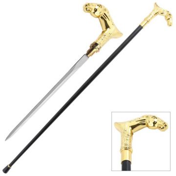 Snake eye Gold "Horse head" Walking Cane With Sword 37" Overall (SE-5342)