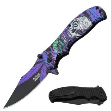 Dark Fantasy Blade Spring Assist Knife Purple Skull Handle