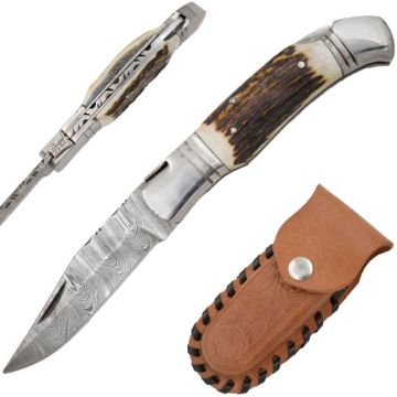 Wild Turkey Handmade Damascus Folding Knife DM-100