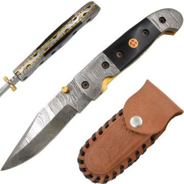 Wild Turkey Handmade Damascus Blade Folding Knife