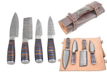 Wild Turkey Handmade Damascus 4 piece Kitchen Chef Knife Set